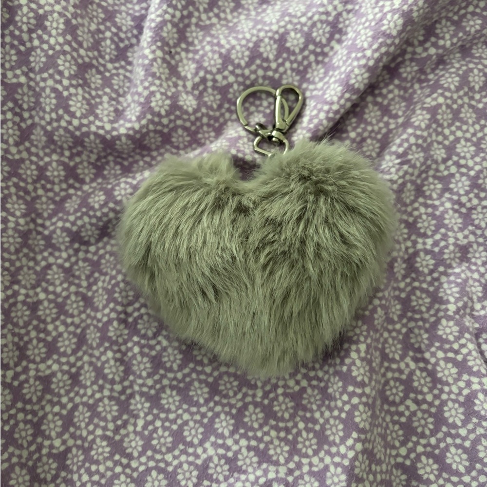 Gray Faux Fur Heart Keychain